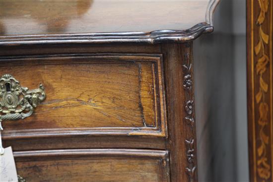 A 19th century Indo Portuguese rosewood serpentine commode, W.4ft 1in.